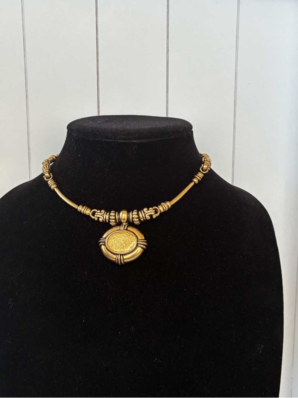 Gold-Tone Round Pendant Statement Necklace - Women Jewelry